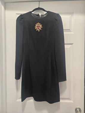 Dolce & Gabbana Black Long-Sleeve Embellished Mini Dress